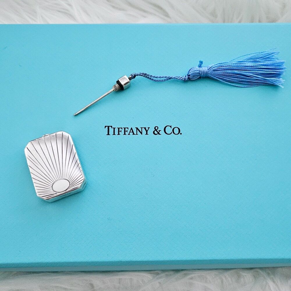 🧧SOLD🎋Vintage Tiffany & Co. Antique Silver Perfume Flask Bottle With Blue Tassel - Picture 3 of 10